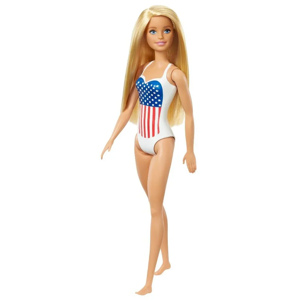 NEW Barbie Beach Doll Blonde Hair USA Flag Swimsuit Easter Basket gift stocking